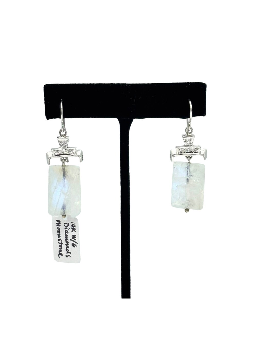 14kt White Gold Earrings with Moonstone and Diamonds